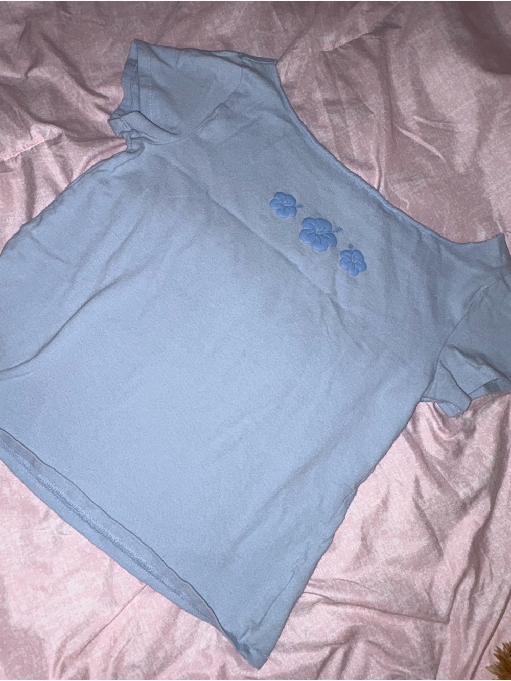 Aeropostale Light Blue Floral Appliqué Short Sleeve Tee